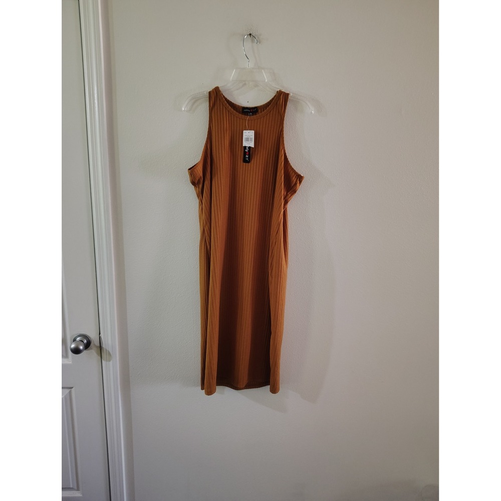 Absolutely It Brown Ribbed Knit Sleeveless Midi Dress Womens Plus Size 3X NWT